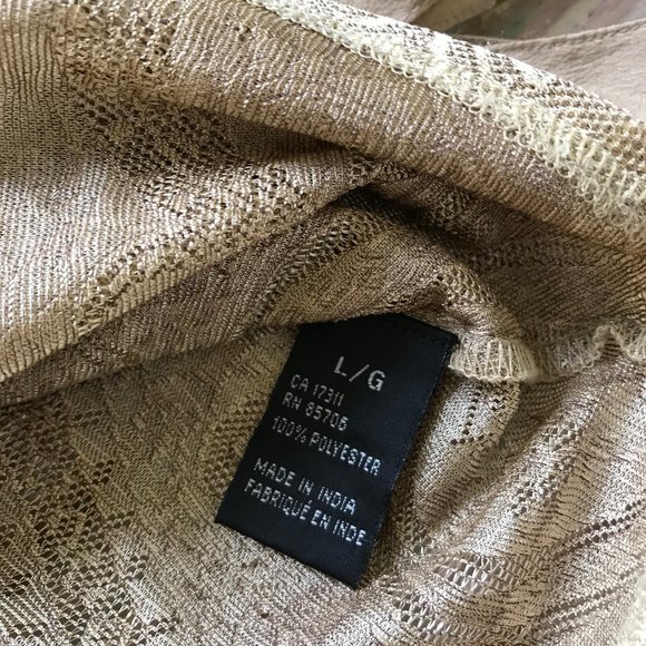 David Bitton Sheer Gold Paisley Faux Wrap Long Sleeve Top with Waist Tie Vintage - Picture 5 of 7